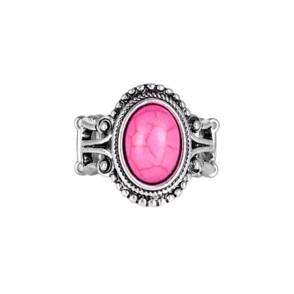 Pink Oval Stone Silver Ring